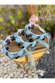 Resim GÜRLEK TEKSTİL Mavi Süslü Gelin Nedime Kına Gecesi Tefi, Üç Boyut Lazer Çiçek ve Kurdele Detaylı Tef 10 Adet 