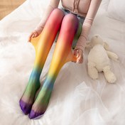 Resim Kadınlar İçin Yüksek Bel Esnek Skinny Çorap - Turuncu, Sarı, Yeşil, Mavi, Mor Gradyan Ombre Taytlar - Kaymaz Tutuşlu Parti ve Günlük Kullanım için Kolay Bakımı Elde Yıkanabilir, Yüksek Bel Tayt, Parti Kıyafeti Taytı 