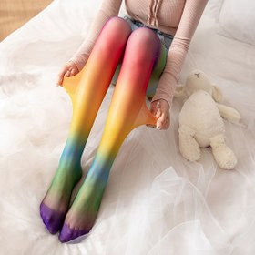 Resim Kadınlar İçin Yüksek Bel Esnek Skinny Çorap - Turuncu, Sarı, Yeşil, Mavi, Mor Gradyan Ombre Taytlar - Kaymaz Tutuşlu Parti ve Günlük Kullanım için Kolay Bakımı Elde Yıkanabilir, Yüksek Bel Tayt, Parti Kıyafeti Taytı 