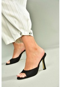 Resim Fox Shoes U997062804 Siyah Kumaş İnce Topuklu Kadın Terlik Siyah 