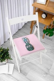 Resim RealHomes Pembe Zeminde 3d Ananas Temalı Modern Fermuarlı Sandalye Minderi 