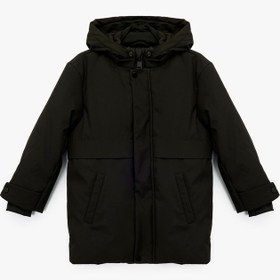 Resim Erkek Çocuk Uzun Kollu Çıtçıt Detaylı Cepli Slim Fit Kapşonlu Mont 