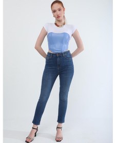 Resim Kadın Slim Fit Likralı Esnek Jean Pantolon Mavi Mavi 