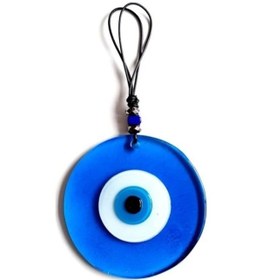 Resim Nazar Boncuklu El Yapımı Deri İpli Açık Mavi Şeffaf Cam Duvar Süsü 