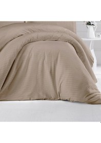 Resim Clasy Çizgili Açık Kahve Çift Kişilik %100 Pamuk Saten Nevresim Takımı Açık Kahverengi 