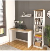 Resim Olven Raflı Çalışma Masası Ve Kitaplık Seti , Beyaz - Meşe 