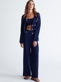 Resim Peraluna Styleboom X Katherıne Blazer Çelik Örgü Klasik Kesim Düğmeli Blazer Kadın Triko Ceket - Lac 