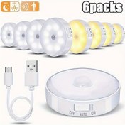 Resim 6 Adet USB Şarj Edilebilir LED Hareket Sensörlü Işıklar - Modern Ayarlanabilir Parlaklıkta Yatak ve Merdiven Aydınlatması ile Kızılötesi Sensör, Beyaz Plastik Tasarım Yatak Odası, Yurt ve Ev Kullanımı İçin, Kapalı Alanlar için 