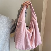 Resim Mükemmel Lili Kadın Korduroy Tote Çantası - Büyük Kapasiteli Hafif Rahat Omuz Çantası, Fermuar Yan Cebi, Pembe, Siyah, Yeşil, Kahverengi ve Beyaz Renkli Çizgili Tasarım, Her Gün Kullanım, Okul, Alışveriş, Rahat Dışarı Çıkma Çantası | Spor Tote Çantası | Korduroy Malzeme, Çanta 