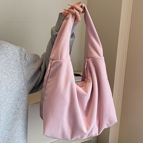 Resim Mükemmel Lili Kadın Korduroy Tote Çantası - Büyük Kapasiteli Hafif Rahat Omuz Çantası, Fermuar Yan Cebi, Pembe, Siyah, Yeşil, Kahverengi ve Beyaz Renkli Çizgili Tasarım, Her Gün Kullanım, Okul, Alışveriş, Rahat Dışarı Çıkma Çantası | Spor Tote Çantası | Korduroy Malzeme, Çanta 