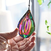 Resim Gökkuşağı Güneş Yakalayıcı Kristal 63mm İçbükey Gözyaşı Şekilli Prizma, Avize Aksesuarı Kolye, Bahçe Dekoru 
