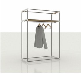 Resim Burak Çelik Borulu Plastik Raflı Bej Bez Dolap Gardırop 