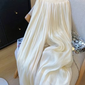 Resim Kadınlar için Şık Çift Katmanlı Şifon Geniş Paça Pantolon - Esnek Bel Bandı ile Akıcı Perde Tasarımı, Hafif Nefes Alabilir Her Mevsim Makinede Yıkanabilir Krem Beyaz Pantolonlar Günlük ve Resmi Giyim İçin Rahat Moda | Gevşek Kesim Pantolon | Dayanıklı Konfor 