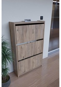 Resim Düşer Kapak Duvara Monte Kayar 3 Raflı Ayakkabılık - Atlantik Çam Diğer 