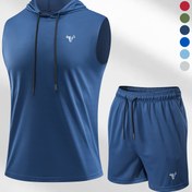 Resim 2 Parça Erkek Günlük Spor Kıyafeti Seti, İpli Kapüşonlu Yelek ve Yumuşak Rahat Outdoor Pantolon, Polyester Örme Kumaş - Serinletici, Nefes Alabilen, Hızlı Kuruyan, Çok Amaçlı Fitness Giysisi, Koşu, Bisiklet, Balık Tutma, Basketbol ve Ev Aktiviteleri İçin 