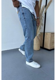 Resim Baggy Asit Yıkamalı Bol Kesim Kot Pantolon Mavi 