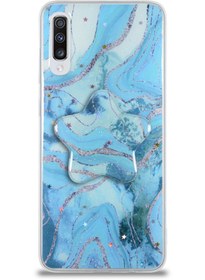 Resim CaseWorld Samsung Galaxy A70 Kapak Mermer Desenli Pop Socketli Silikon Kılıf - Mavi 