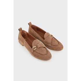Resim Elle Kahve Deri Kadın Loafer Düz Taban Hakiki Deri Slip-on Günlük Kullanım İçin 