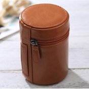 Resim Dslr Kamera Lensi İçin Orta Lens Kılıfı Fermuarlı Pu Deri Kılıf Kutusu, Boyut: 13x9x9cm Kahverengi 