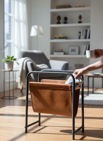 Resim baresmu Alpa Deri Kumaşlı Dergilik, Kitaplık – Metal Çerçeveli Modern Gazetelik / Organizer 