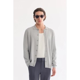 Resim AVVA Erkek Gri Polo Yaka Düğmeli Rayon Regular Fit Hırka A61Y5001 