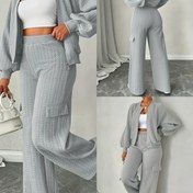 Resim Kadınlar İçin Şık ve Basit Dokulu Tek Renk Uzun Kollu Fermuar Detaylı Pantolon Takımı Çift Parça 