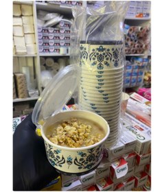 Resim FİGANLAR Mavi Karton Kağıt Çorba ve Aşure Kasesi - 14 Oz Plastik Kapaklı 25 Adet 