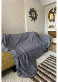 Resim Sofline Kadife Şönil Koltuk Örtüsü, Kaymaz Kanepe Örtüsü, Koltuk Şalı 180 X 220cm Antrasit 