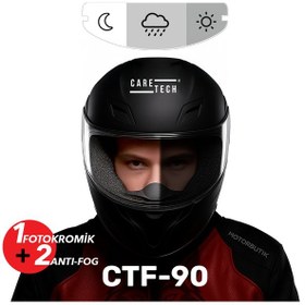 Resim Caretech Buğu Önleyici CTF-90 Motosiklet Kask Cam Fotokromik Film 