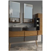 Resim Pareja 140Cm Banyo Dolabı-Antrasit/Meşe(Boy Dolap Dahil ) 
