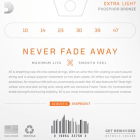 Resim D'Addario XSAPB1047 XS Phosphor Bronze Akustik Gitar Teli - Light (10-47) 