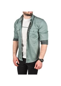 Resim Deepsea Erkek Yeşil Slim Fit Pamuklu Cepli Kot Gömlek Çıtçıtlı Uzun Kollu Spor Gömlek 2502503 Yeşil 