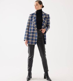 Resim Ekose Desen Saks Kruvaze Oversize Blazer Ceket 001 