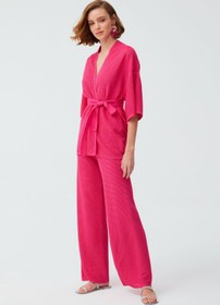 Resim Bol Paça Pembe Pantolon - Koyu Pembe / L 
