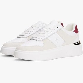 Resim Kadın Süet Ve Deri Detaylı Platform Tabanlı Kort Sneaker - Beyaz White 