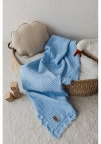 Resim Zeypba % 100 Pamuk 4 Katlı Müslin Bebe Mavi Bebek & Çocuk İçin 110x110 CM 