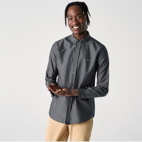 Resim Erkek Slim Fit Desenli Koyu Gri Gömlek CH0255 