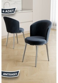 Resim Canisa Risa Serisi 4 Adet Antrasit Mutfak Sandalyesi Krom Kaplama Metal Ayak 1. Sınıf Babyface Kumaş Antrasit Sandalye Krom Ayak 