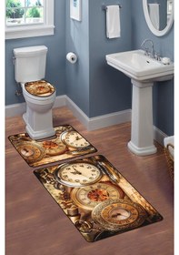 Resim Modern Desenli Dijital Baskı 3 Lü Banyo Paspas Takımı Yıkanabilir Kaymaz Tabanlı Klozet Takımı Klz0063 Renkli 