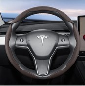 Resim Dashanshop Tesla Model 3 Y S X Round Direksiyon Kılıfı 3 Parça Mocha Brown Moka Kahvesi 