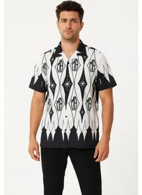 Resim Erkek İki İplik Kumaş Dijital Baskılı Gömlek - Siyah Siyah 