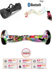 Resim Elektrikli Kaykay Hoverboard Bluetooth Hoparlörlü 6.5 Inch Grafiti Desenli Çanta Hediye 
