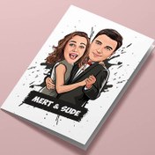 Resim Dans Eden Çiftler Karikatürlü Tebrik Kartı 