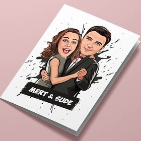 Resim Dans Eden Çiftler Karikatürlü Tebrik Kartı 