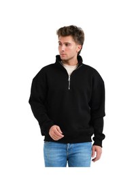 Resim Justever Regular Fit Dik Yaka Yarı Fermuarlı Şardonlu Siyah Erkek Sweatshirt - Prime Siyah 