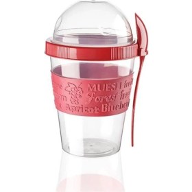 Resim Pazariz Meyve Hazneli Kaşıklı Portatif Yoğurt Kabı Kırmızı 600 ml 