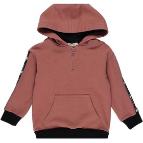 Resim Panço Erkek Bebek Kapüşonlu Kolları Şerit Detaylı Gül Kurusu Sweatshirt 