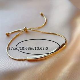 Resim 1 Adet Titanyum Paslanmaz Çelik 18K Altın Kaplama Retro Kavisli Plaka "Aşk Rüyası" Ayarlanabilir Bileklik, Moda Basit Tarz 