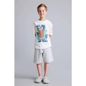 Resim DeFacto Regular Fit Baskılı 2'li Ecru Pijama Takımı Erkek Çocuk H8045A826HS 