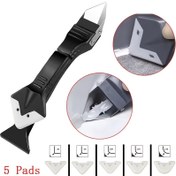 Resim 5'li 1 Arada Silikon Kazıyıcı Set Babalar Günü İçin - Zımpara ve Dolgu Sökücü Kiti, 5 Değiştirilebilir Ped ile, Ergonomik Saplı, Pürüzsüz Yüzeyler için Zemine & Camda Kullanım, Elektriksiz 